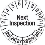 Etykiety inspekcyjne HTSP - NASTĘPNY PRZEGLĄD, Next Inspection, Calibrated, Tested, Serviced - opakowanie 6 arkuszy