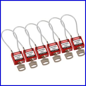 Kompaktowa kłódka bezpieczeństwa z szeklą linkową 200 mm i jednakowymi kluczami Brady, opakowanie 6 szt. , 146128